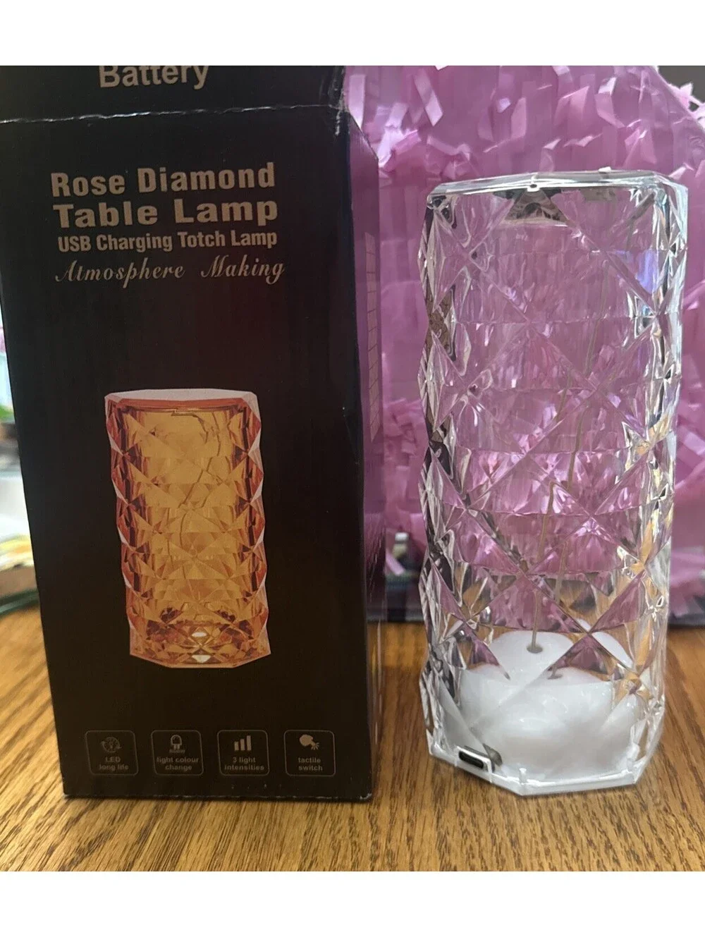 Rose Diamond Table Lamp Touch Control LED USB Color Changing Multicolor Light